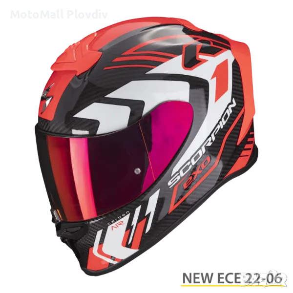 Каска SCORPION EXO-R1 EVO CARBON AIR SUPRA Black-Red, снимка 1