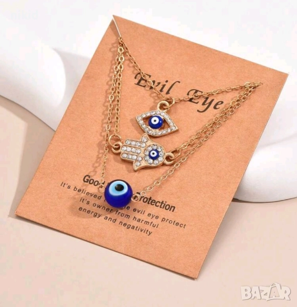 Сет 3 бр Окото на Назар дамско колие комплект, снимка 1