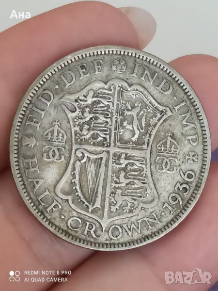 1/2 крона 1936 г Великобритания сребро

, снимка 1
