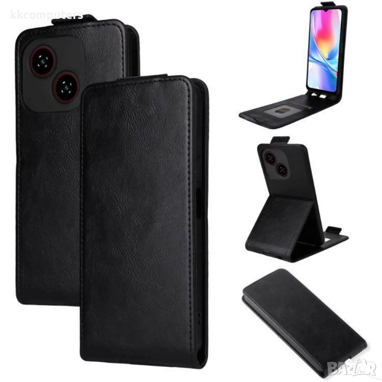 Кожен флип калъф за ZTE Blade A35e- Стенд и Холдер за Карти, вкл. Протектор, 4 Цвята, снимка 1