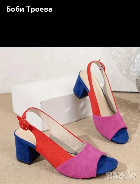 Дамски Сандали с Геометричен Контрастен Цветен Блок и Висок Ток, снимка 1