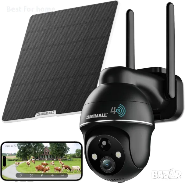  Безжична, соларна ,външна камера за наблюдение със SIM карта ZUMIMALL, снимка 1