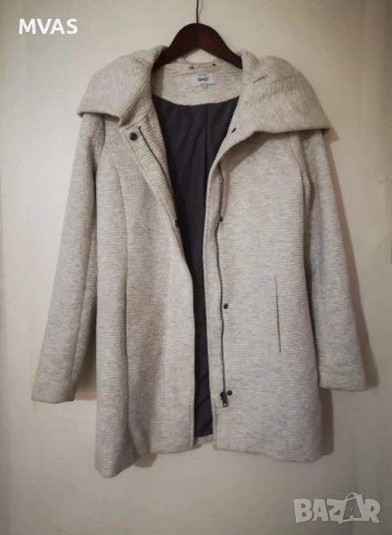 Спортно палто с широка качулка на цип светло сиво S размер, снимка 1