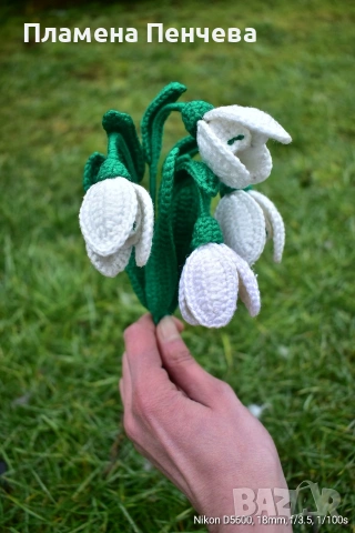 ръчно плетени кокичета , снимка 3 - Декорация за дома - 53338800