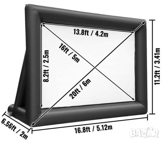 Надуваем екран 420x250 см за проектор за външна употреба 162", 16:9, снимка 4 - Стойки, 3D очила, аксесоари - 32764713