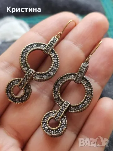 Обеци с Диаманти от злато и сребро, снимка 2 - Обеци - 49968525
