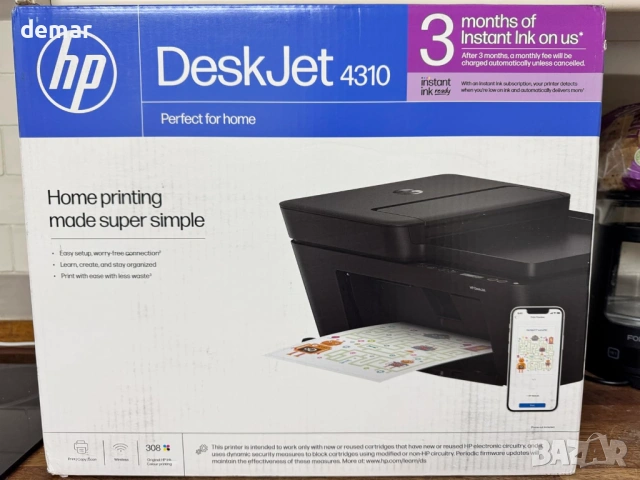 Многофункционален принтер HP DeskJet 4310, безжичен, цветен, ADF, снимка 11 - Принтери, копири, скенери - 53632774