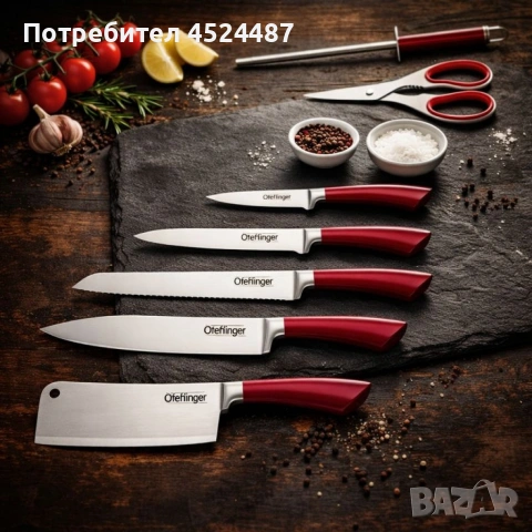 Комплект ножове 8 части със стойка Cheffinger – неръждаема стомана, въртяща се акрилна поставка 360°, снимка 4 - Други - 53427384