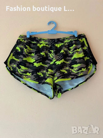 Камуфлажни дамски къси панталонки неон с ластик в кръста 🖤💚
