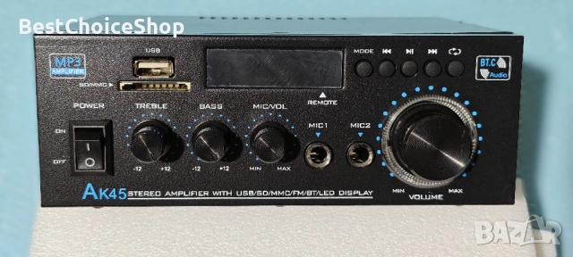 AK 45 HiFi стерео усилвател 40W x 2 Bluetooth 5.0 мини аудио приемник, снимка 2 - Ресийвъри, усилватели, смесителни пултове - 53101574