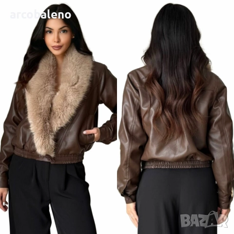 Дамско яке от изкуствена кожа с яка от изкуствена кожа, 5цвята , снимка 2 - Якета - 52459090