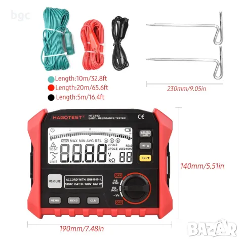 НОВ Цифров уред за измерване на земно съпротивление Мегаомметър Habotest HT2302 0 Ω - 4 kΩ 200 V, снимка 13 - Друга електроника - 49115749