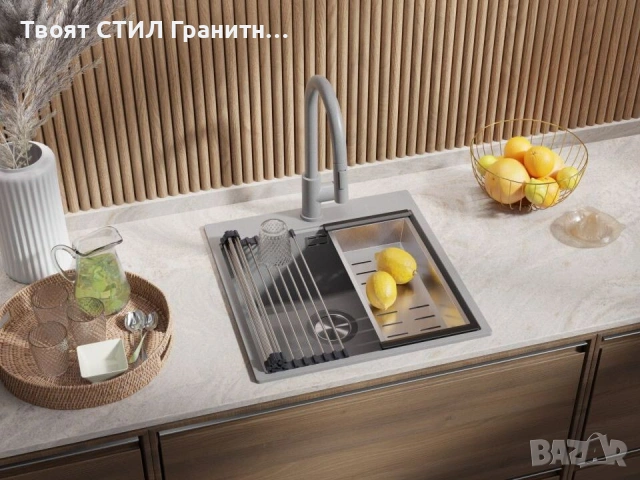 Кухненска Мивка от гранит модел Осло 50 XXL 490 x 500 mm - сива, снимка 5 - Други - 38519947