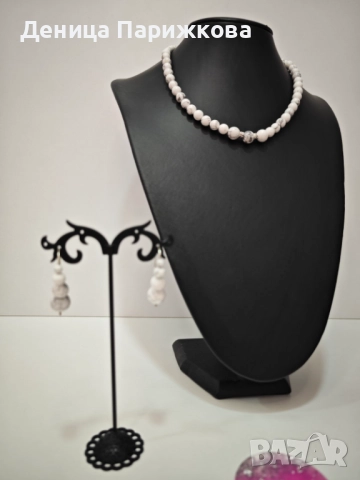 Ръчно изработен комплект бижута с хаулит – гривна, колие и обеци , снимка 13 - Бижутерийни комплекти - 52775649