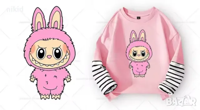 pop mart Labubu Лабубу малко розово човече анимация термо щампа апликация картинка за дреха лепенка