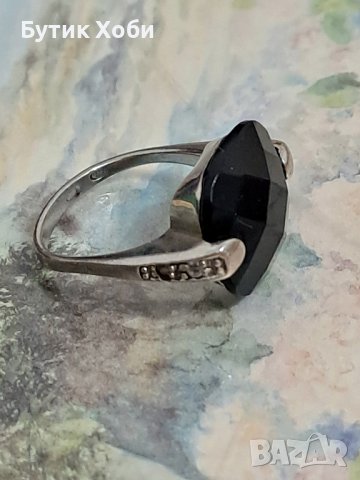 Винтидж сребърен пръстен с черен оникс , снимка 5 - Пръстени - 41270842