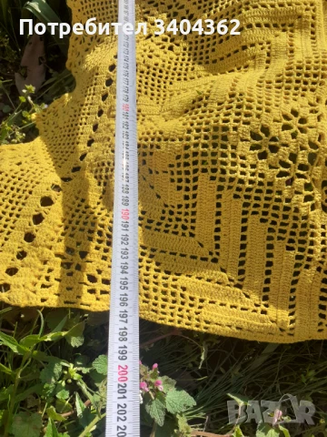 Стара голяма жълта покривка плетена на една кука, снимка 6 - Антикварни и старинни предмети - 50910220