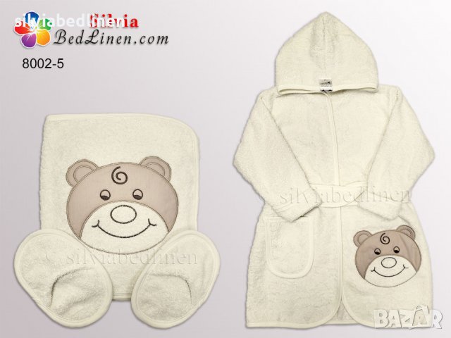 Комплект от 3 части с бродерия - детски халат с кърпа и чехли от памук, снимка 5 - Хавлии и халати - 39260801