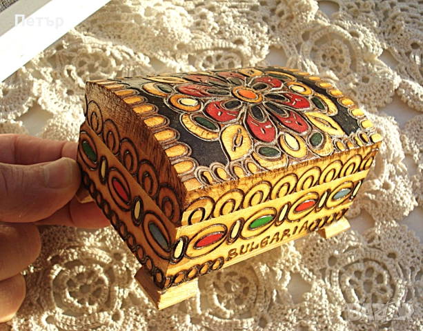 Нова дървена кутия  бижута - с пирография, снимка 3 - Колекции - 52752082