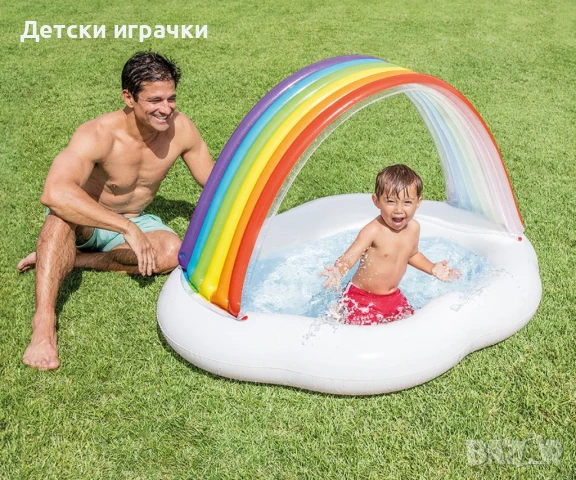 Бебешки надуваем басейн със сенник Дъга INTEX, 142 x 119 x 84 см