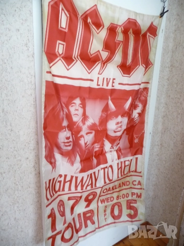 Знаме AC/DC Highway to Hell Live 1979 Tour на живо концерт хеви метъл рок музика китари хитове класа, снимка 2 - Декорация за дома - 52337387