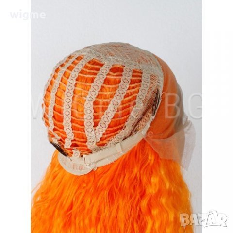 Дълга къдрава оранжева лейс фронт перука Емили, снимка 6 - Аксесоари за коса - 29620083
