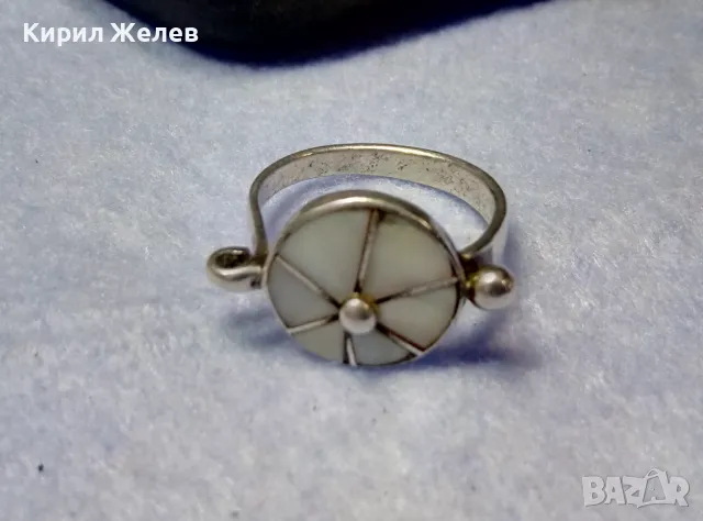 СТАР РЕТРО АРТ СЕДЕФЕН СРЕБЪРЕН ПРЪСТЕН СРЕБРО ВИСОКА ПРОБА с РЪЧНО ИНКРУСТИРАН СЕДЕФ 47160, снимка 7 - Антикварни и старинни предмети - 50136456