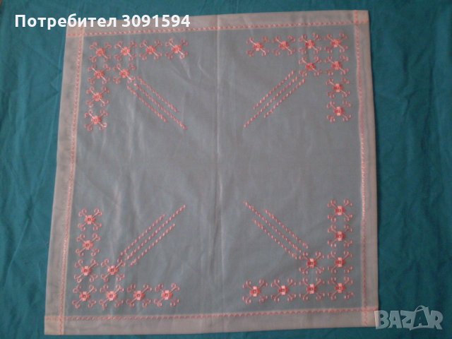  РЕТРО РЪЧНО БРОДИРАНО КАРЕ НА ТЮЛ С РОЗОВИ КОПРИНЕНИ КОНЦИ, снимка 3 - Аксесоари за кухня - 34442135