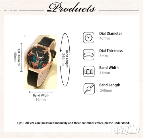 Дамски моден кварцов часовник, циферблат с пеперуди и цветя + 5 гривни, без кутия, снимка 3 - Дамски - 52586952