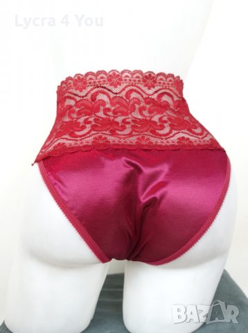 Сатенени бордо бикини с дантелен колан на талията, снимка 4 - Бельо - 35922623