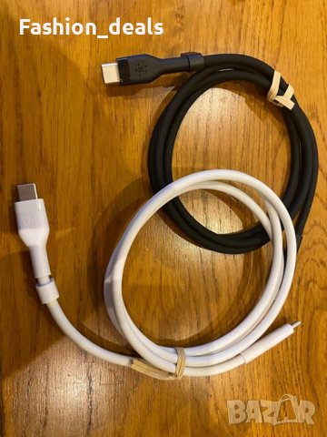 Нови Belkin 2 броя силиконови USB C кабели за зареждане черен и бял телефон Samsung Galaxy MacBook, снимка 7 - Друга електроника - 42415029