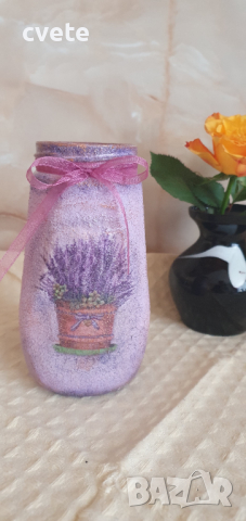 Стъклени буркани в ретро стил, ръчно декорирани с декупаж, снимка 5 - Вази - 44566381