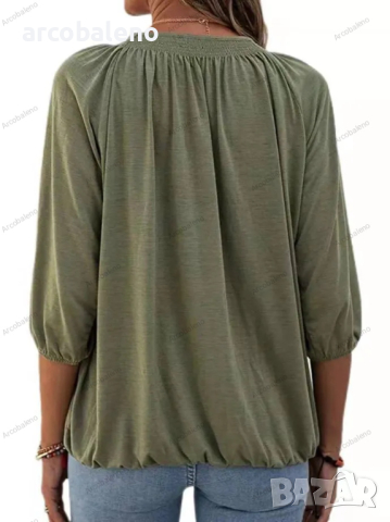 Едноцветна свободна дамска тениска с кръгло деколте и 3/4 ръкави, 8цвята , снимка 6 - Тениски - 44527835