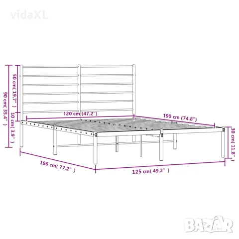 vidaXL Метална рамка за легло с горна табла, бяла, 120x190 см, снимка 10 - Спални и легла - 56147201