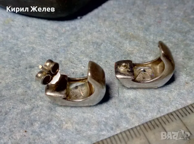 СТАРИ СРЕБЪРНИ ОБЕЦИ СРЕБРО 925 с ФАСЕТИРАН ЛАБОРАТОРЕН МОЙСАНИТ 1-та с НУЖДА от ЗАКОПЧАЛКА 49734, снимка 2 - Обеци - 48987305