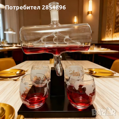 ДЕКАЕР С ЧАШИ ЗА УИСКИ<ВИнО,РАКИЯ, снимка 2 - Сервизи - 53467031