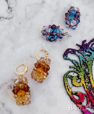 Звездни купове -- обеци с кристали и Миюки мъниста, снимка 3 - Обеци - 41318415