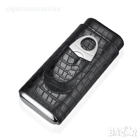 Елегантен кожен калъф за 3 пури с крокодилски ефект и резачка, снимка 4 - Табакери - 50785357