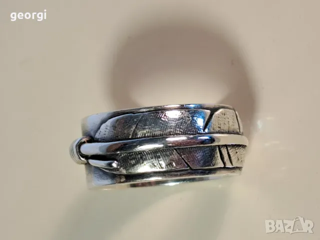 мъжки сребърен пръстен халка Перо, снимка 4 - Пръстени - 49545474