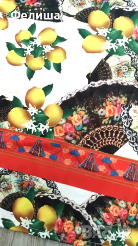Разкошна Брандова Рокля с Цветен Артистичен Десен на Лимони , снимка 4 - Рокли - 50121993