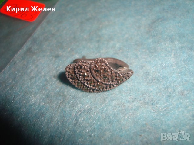 СТАРА МАРКАЗИТЕНА СРЕБЪРНА СКЪПОЦЕННА ОБЕЦА СРЕБРО 925 АНГЛИЯ ЮВЕЛИРНА ВИНТИДЖ АРТ ДЕКО БИЖУ 25963, снимка 8 - Обеци - 35820791