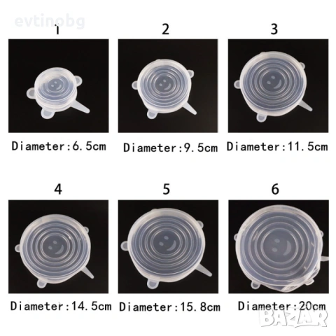 Комплект от 6 броя разтягащи се силиконови капаци, снимка 2 - Аксесоари за кухня - 53872710