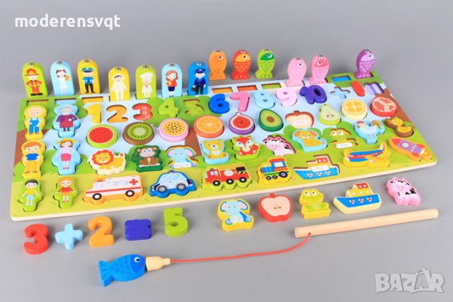Дървена дъска сортер за учене, смятане, форми 7в1, снимка 2 - Образователни игри - 41878560
