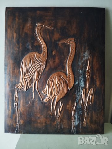 старо медно пано за стена-жерави