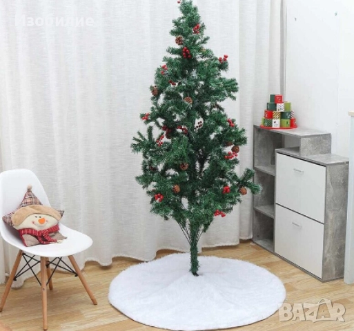 Бяла кръгла плюшена подложка за коледно дърво,елегантна украса за празничния декор., снимка 7 - Декорация за дома - 52349673