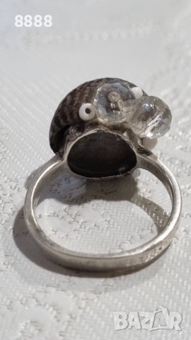 Сребърен пръстен с черупка от охлюв , снимка 3 - Пръстени - 44406424