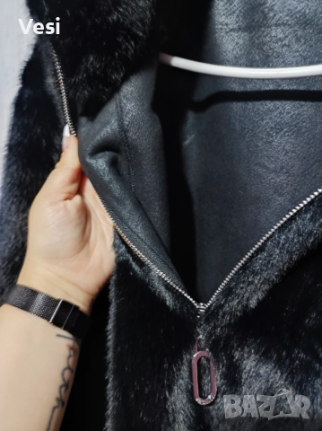 Пухено палто с качулка еко косъм ново, снимка 7 - Якета - 52267357