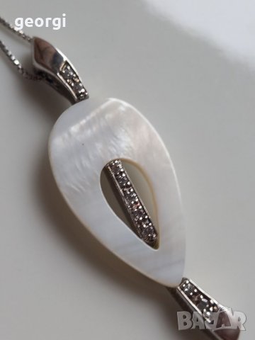 Италианско сребърно колие със седеф и цирконии , снимка 10 - Колиета, медальони, синджири - 39558920