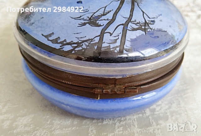 Антична синя стъклена ръчно рисувана чиния за дрънкулки Ormolu Fixings, снимка 4 - Антикварни и старинни предмети - 53441839