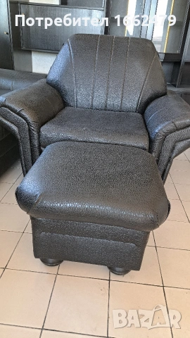 Черна кожена холова гарнитура, снимка 4 - Дивани и мека мебел - 53535412